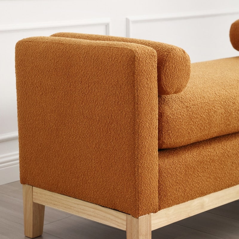 Upholstered Entryway Bench with Solid Wood Legs & Bolster Pillows