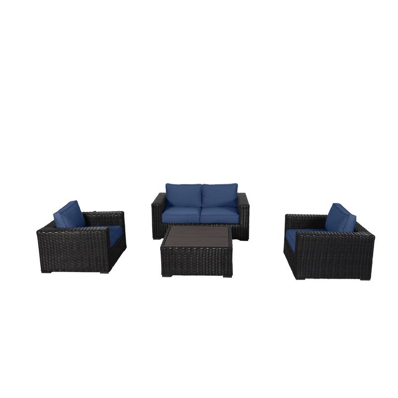 Teva Furniture Santa Monica Espresso Brown Frame Love Seat Set with Cushions. - Navy