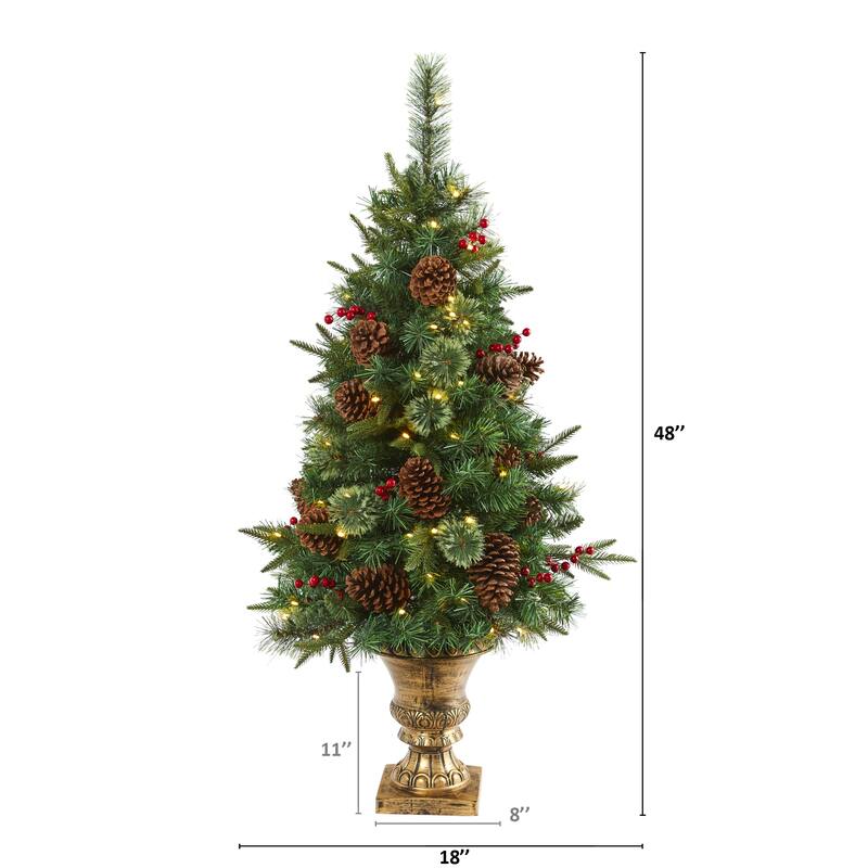 4’ Pine & Pinecones Artificial Christmas Tree Urn, Clear LED Lights - 4 Foot
