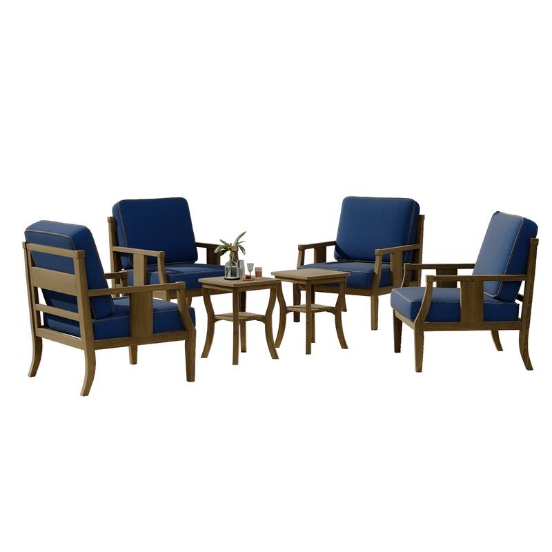 6-piece Outdoor Teak Seating Set Club Chairs with Cushions