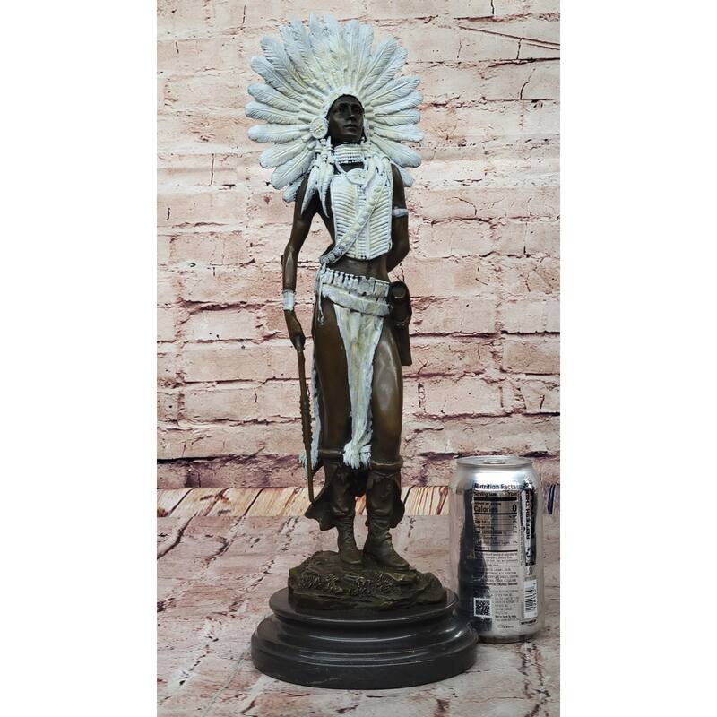Native American Girl In Feathered Bonnet Bronze Statue Signed Original