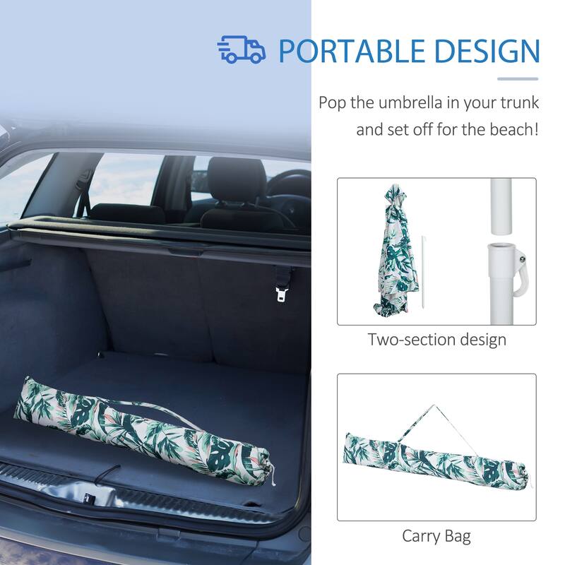 Quick Assembly Beach Cabana Canopy Umbrella with UV50+ Protection and Sandbags, Green Coconut Palm