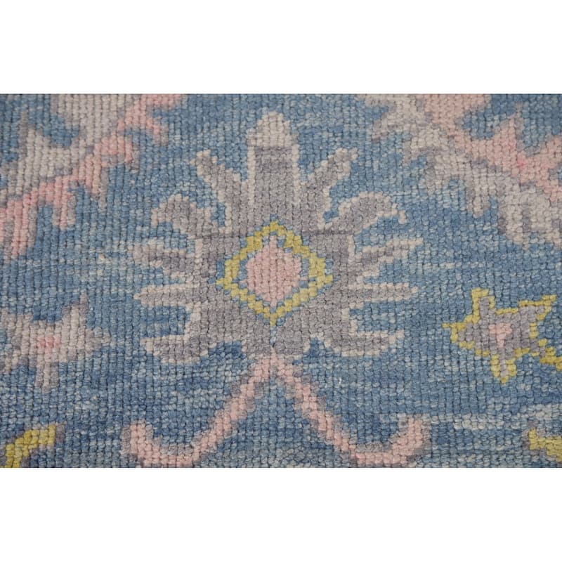 Vegetable Dye Floral Oushak Turkish Runner Rug Handmade Wool Carpet - 3'2"x 16'0"
