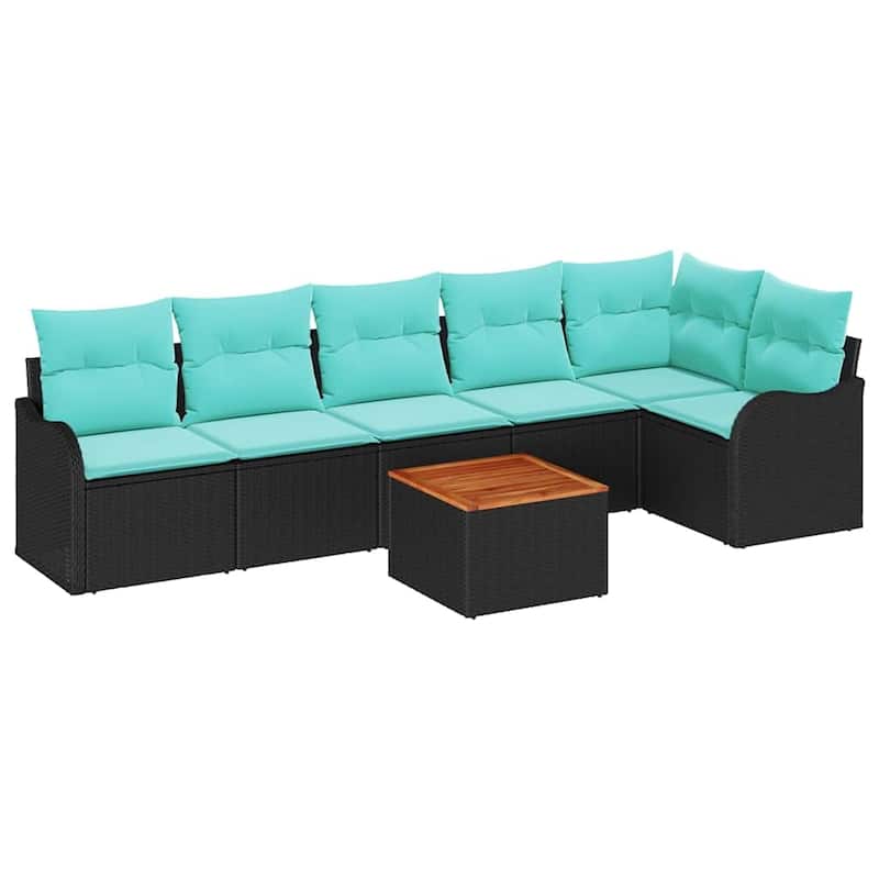 vidaXL 7 Garden Sofa Set with Cushions Black Poly Rattan - 113.2 x 48.2 x 27.2