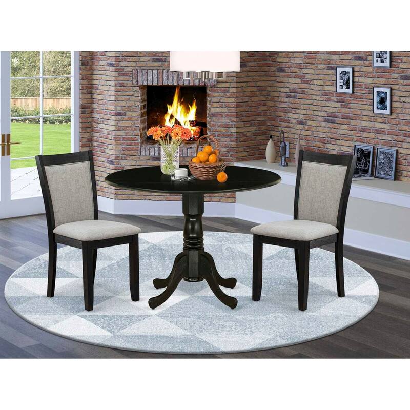 3-Piece Wirebrushed Black Solid Wood Top - Dining Room Set - Seats-4