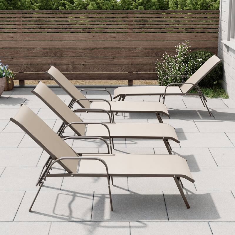 4PCS Outdoor Chaise Lounges Chair Aluminum with Adjustable Backrest - New Beige
