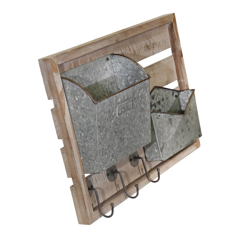 Wood/Metal Wall Mail Organizer, Rectangle, 14"H, Solid Color - 20" x 4" x 14"