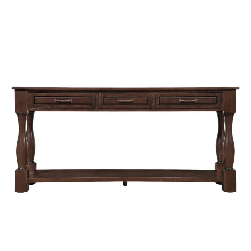 63inch Long Wood Console Table with 3 Drawers and 1 Bottom Shelf for Entryway Hallway Easy Assembly Extra-thick Sofa Table