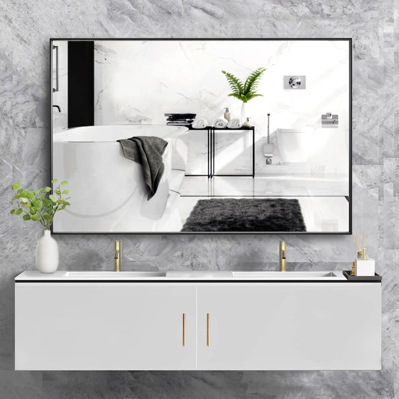 Rectangle Aluminum Framed Wall Mirror Bathroom Vanity Mirror - 40"Wx27"H - Black