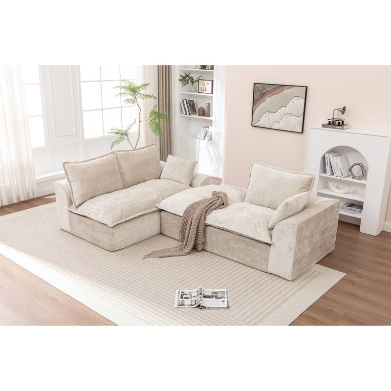 Modular Cloud Sectional Couch with L-Shape Chaise, Chenille Upholstered Boneless Sofa, Compressed Deep Seat Sofa with Pillows
