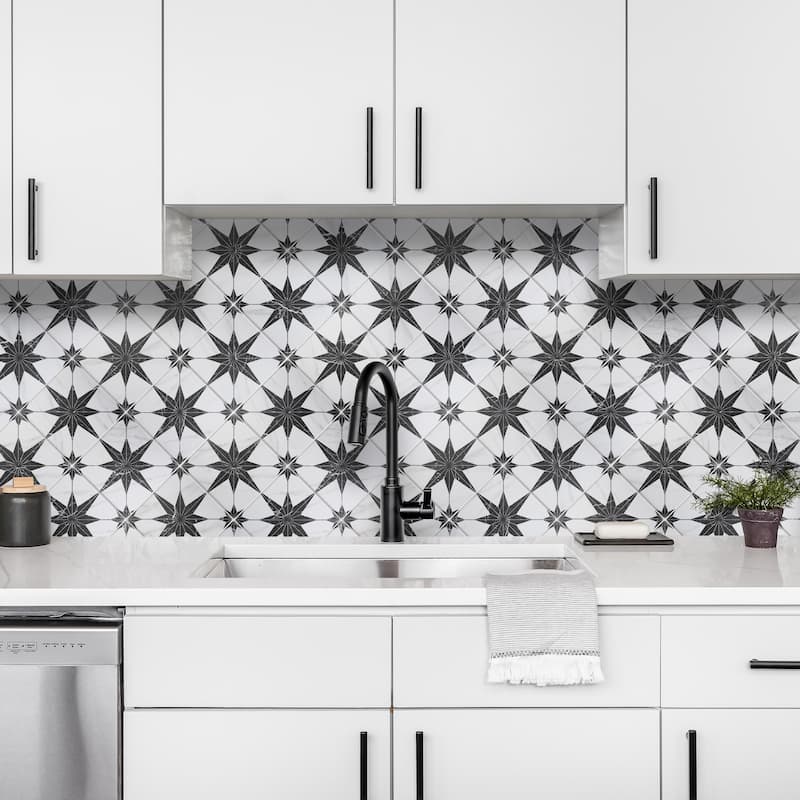 Merola Tile Merzoni Star Marquina 17-7/8" x 17-7/8" Porcelain Floor and Wall Tile