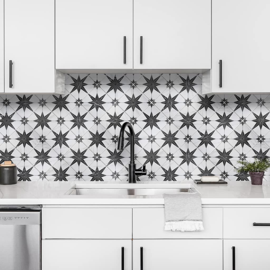 Merola Tile Merzoni Star Marquina 17-7/8" x 17-7/8" Porcelain Floor and Wall Tile