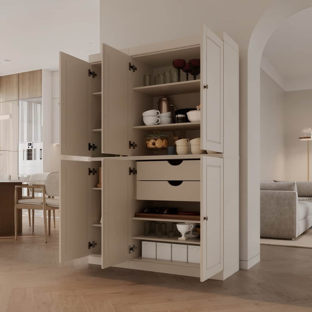 Palace Imports 100% Solid Wood Pantry Cabinet, Raised Panel Doors, 2 Drawers, Adjustable Shelves, 48.5" Wide, 71.5" Tall