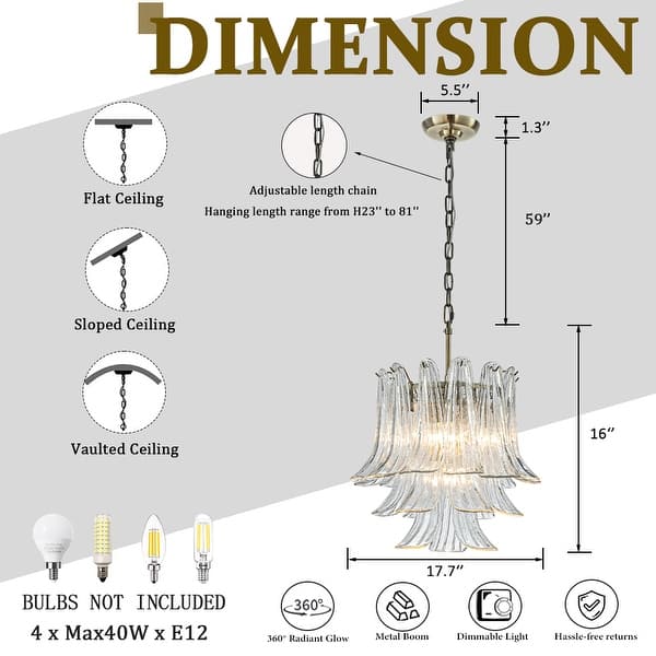 dimension image slide 1 of 2, Vintage Mid-Century Modern Chandelier Clear Art Glass Pendant With Antique Bronze Finish For Livingroom Bedroom