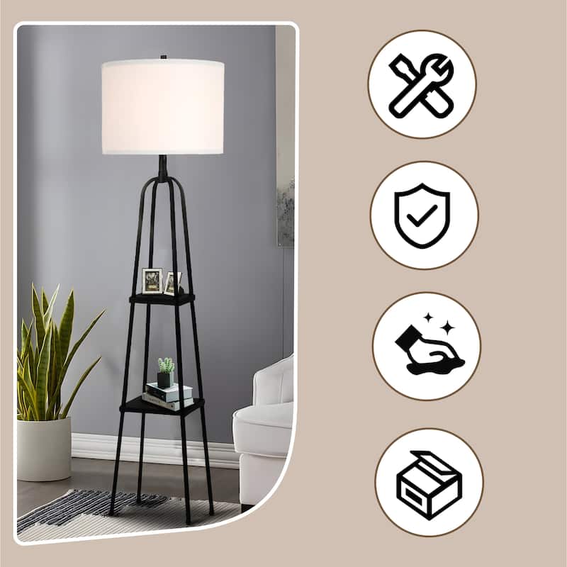 Matte Black Metal Floor Lamp with shelves
