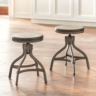 Simple Living Decker Distressed Wood Adjustable Height Swivel Stool Set of 2 Bed Bath Beyond 12366280