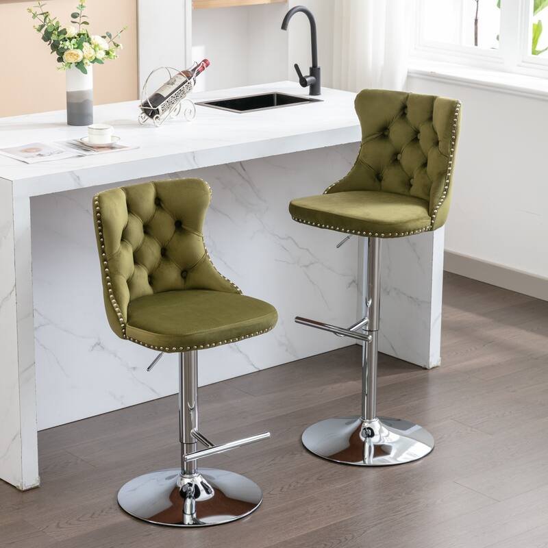 GDF Studio - Modern Upholstered Swivel Velvet Bar Stools with Adjustable Seat Height and Tufted Back (Set of 2)