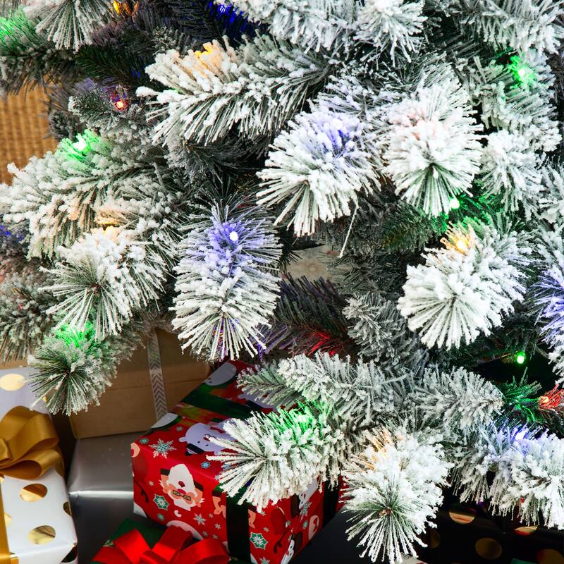 Glitzhome 6FT/7.5FT/9FT Warm White or Multi-Colored Pre-Lit Flocked Pine Artificial Christmas Tree