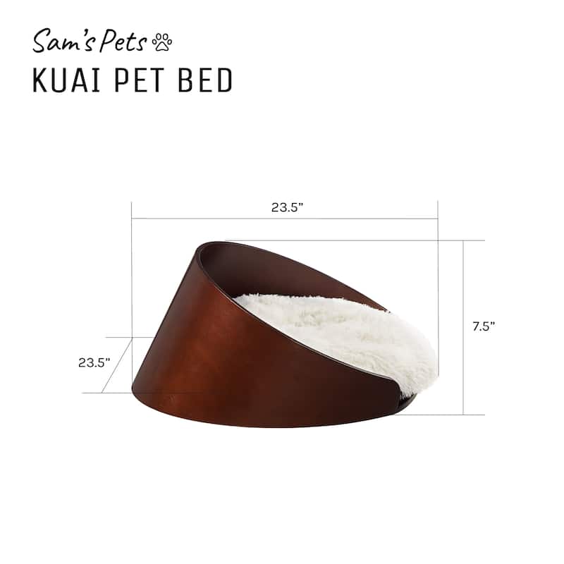 Sam's Pets Kuai Cat Bed Bent Wood Faux Fur Small Dark Brown