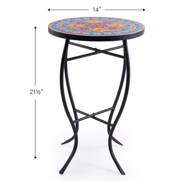 dimension image slide 5 of 8, Indoor/Outdoor Turkish Mosaic Tile Side Table and Plant Stand