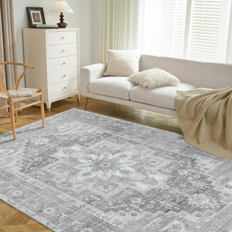 DriftAway Area Rug Washable Rugs for Living Room Non Slip Rubber Backing Low Pile Non Shedding Boho Foldable Vintage Rugs