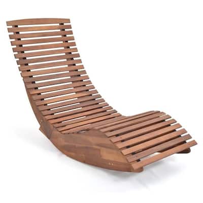 Natural Acacia Wood Adirondack Rocking Chair with High Back Support - 62" L x 24" W x 30"H
