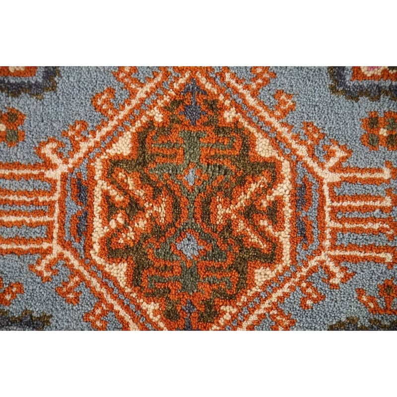 Geometric Kazak Oriental Accent Rug Handmade Blue Wool Carpet - 3'0"x 5'0"