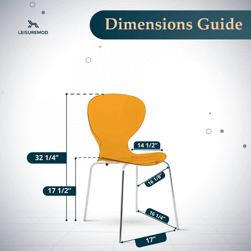 Oyster Modern Stackable Plastic Dining Chair with Curved Backrest and Accent Chrome Legs for Kitchen or Café Use Set of 2