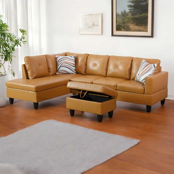 KISRAIS 97 Wide 3 Piece Vegan Leather Sectional Sofa Set for Small Space On Sale Bed Bath Beyond 41319653
