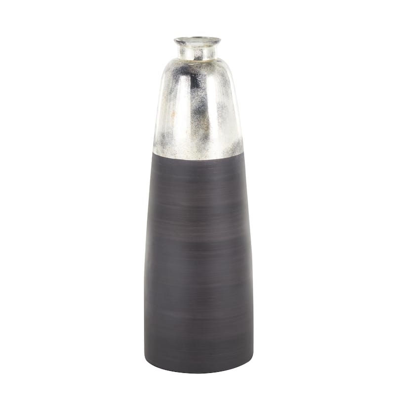 Glass Tall Brushed Two-Toned Floor Decorative Vase with Textured Silver Top - Black - Roche River Decor