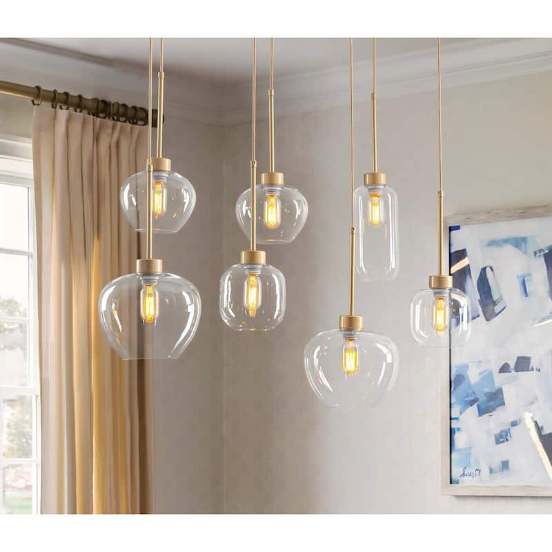 7-Light Cluster Glass Liner Kitchen Island Pendant Light for Dining/ Living Room - Gold