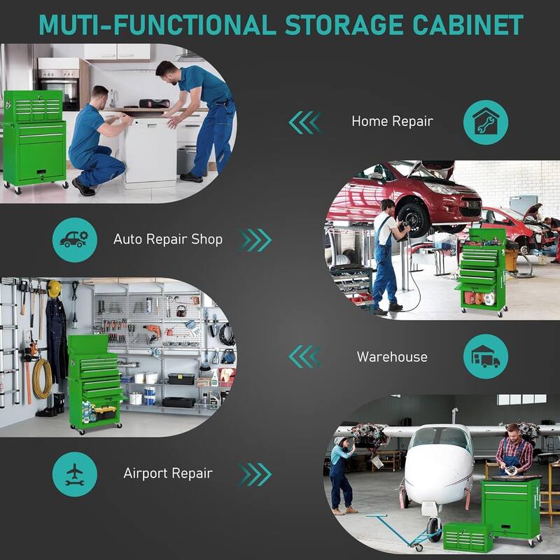 8-Drawer 2 in 1 Rolling Tool Chest Cabinet Garage Storage Toolbox with Detachable Top Tool Box and Universal Lockable Wheels