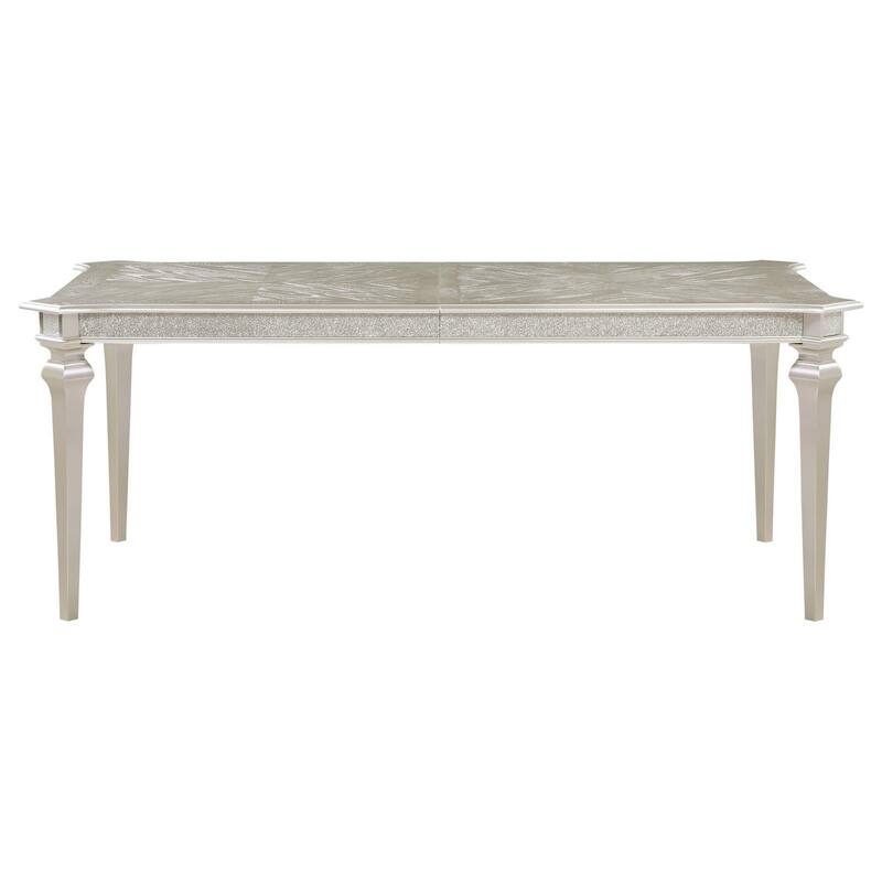 Nive 78- 96 Inch Dining Table with Extension Leaf, Faux Diamond Inlay, Silver