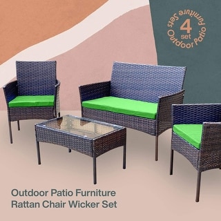 ixir Outdoor Set 4-Piece Rattan Chair Wicker Set with Coffee Table
