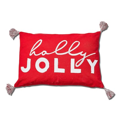 24"x16" Christmas Red Holly Cotton Accent Decorative Throw Pillow - 24 x 16