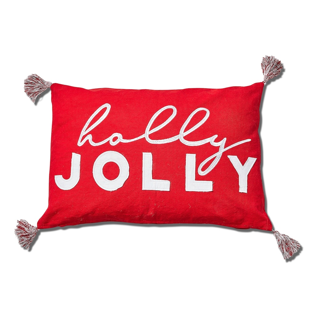 24"x16" Christmas Red Holly Cotton Accent Decorative Throw Pillow - 24 x 16
