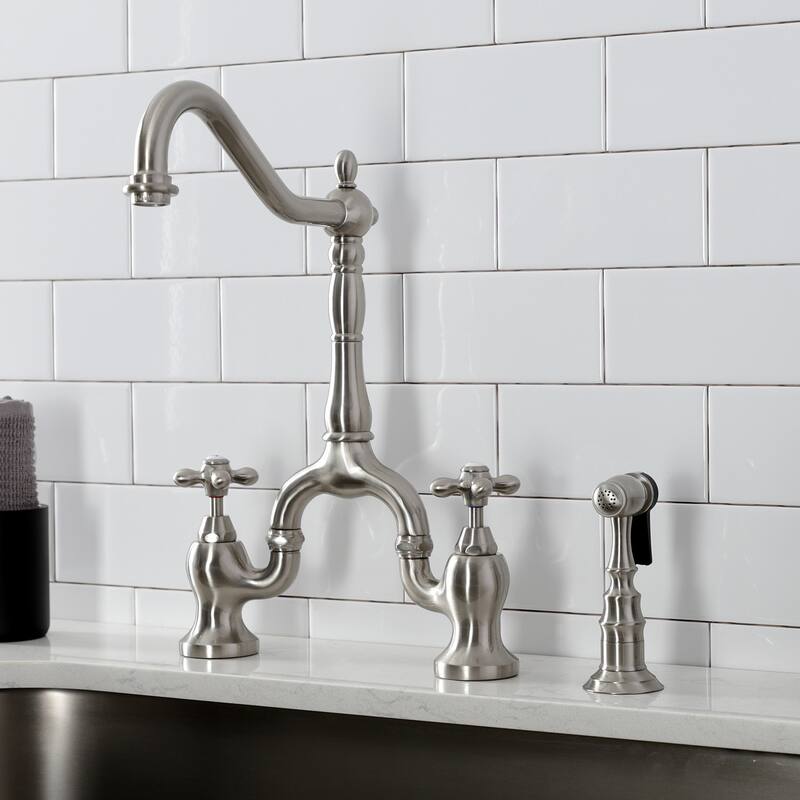 Kingston Brass English Country Bridge Kitchen Faucets with Brass Sprayer