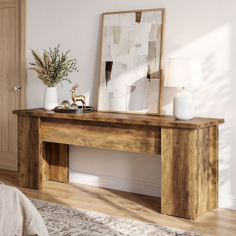 63-inch Long Farmhouse Low Console Table - Brown