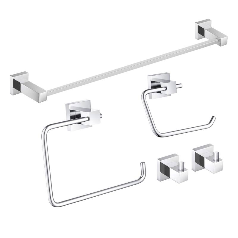 Cube 5-Piece Bathroom Hardware Set - Chrome