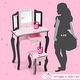 preview thumbnail 4 of 7, Pink MDF Vanity Set with Removable Tri-Folding Mirror and Leopard Print Perfect Gift for Kids - 24" x 11" x 38.5" (L × W × H)