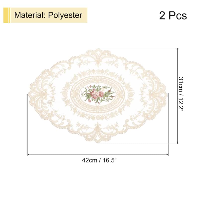 2Pack 12x16in Retro Lace Placemat Oval French Crochet Doilies Coasters - 12x16-in - Beige