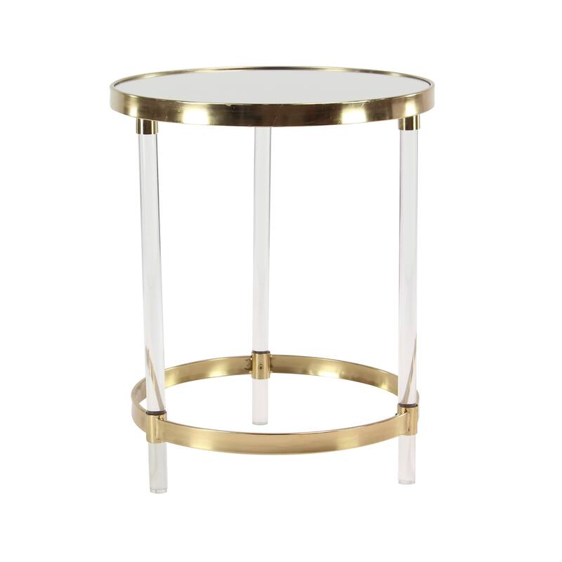 Minimalist Acrylic Plastic Accent Table with Mirrored Glass Top - Gold or Silver