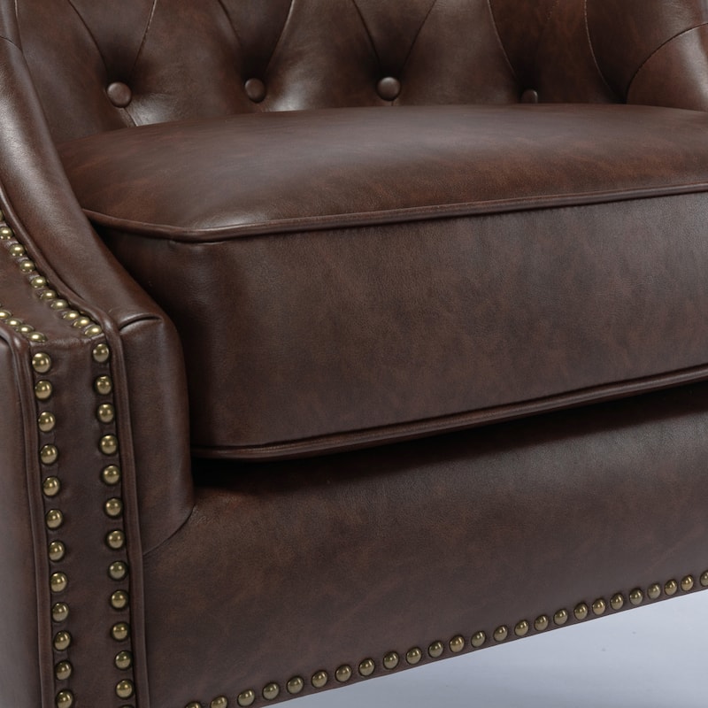 Cleveland Button Tufted Brown Faux Leather Accent Chair by Greyson Living
