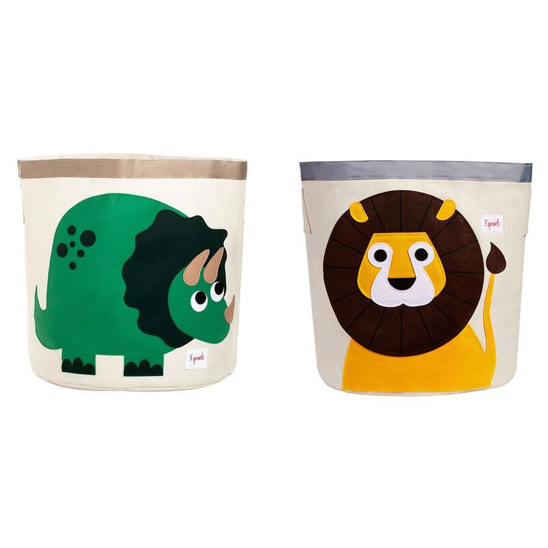 3 Sprouts Canvas Storage Bin Laundry and Toy Basket for Kids, Dinosaur and Lion - 0.25