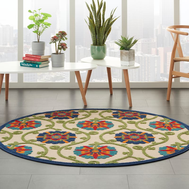 Lanikai Floral Indoor/ Outdoor Area Rug by Havenside Home - 4' Round - Blue/Multi