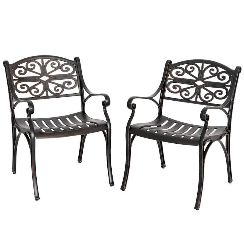 Patio Cast Aluminum Dining Chairs of 2, Bistro Chairs with Armrests