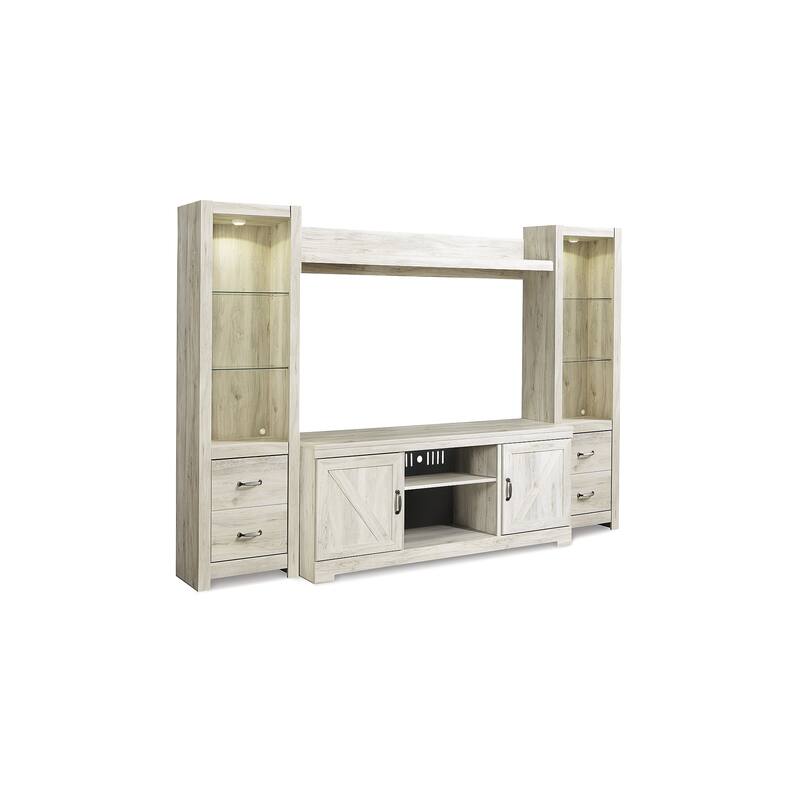 Signature Design by Ashley Bellaby Whitewash 4-Piece Entertainment Center - 103.5"W x 19.5"D x 72.25"H