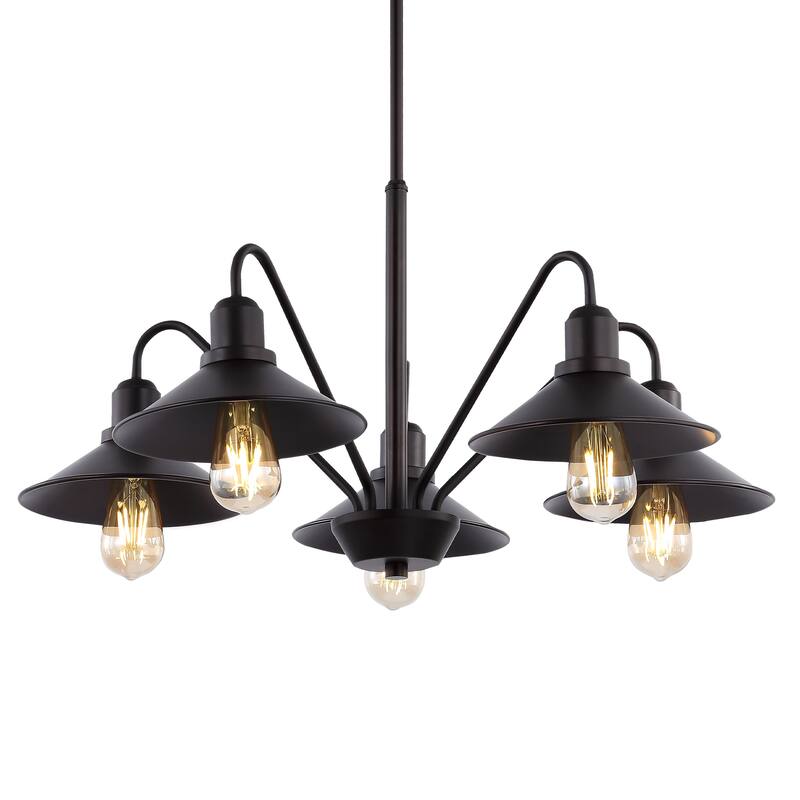 Cole 27" 5-Light Metal Farmhouse Industrial LED Chandelier, Oil Rubbed Bronze by JONATHAN Y