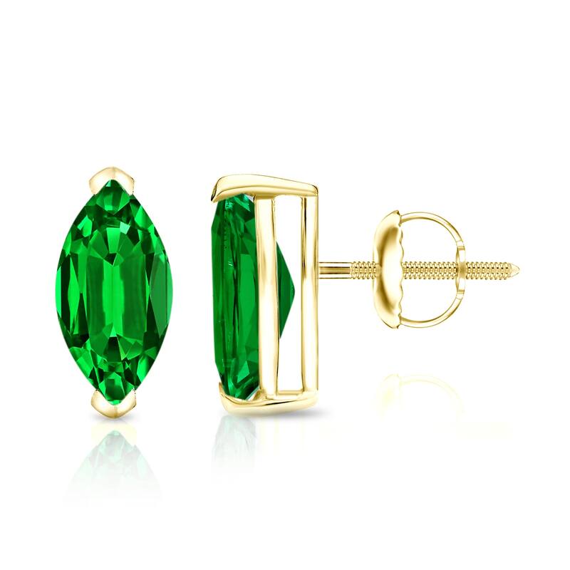Auriya 14k Gold Lab Grown Gemstone Green Emerald Stud Earrings Marquise 0.25 to 5.00 ct. tw. V-End Prong Screw-Back - 4.50ct tgw. - Yellow