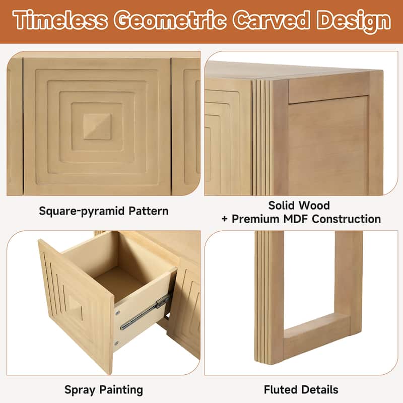 Christopher Knight Home - Modern Geometric Carved Console Table with Soft-Close Drawers & Fluted Legs for Living Room, Hallway